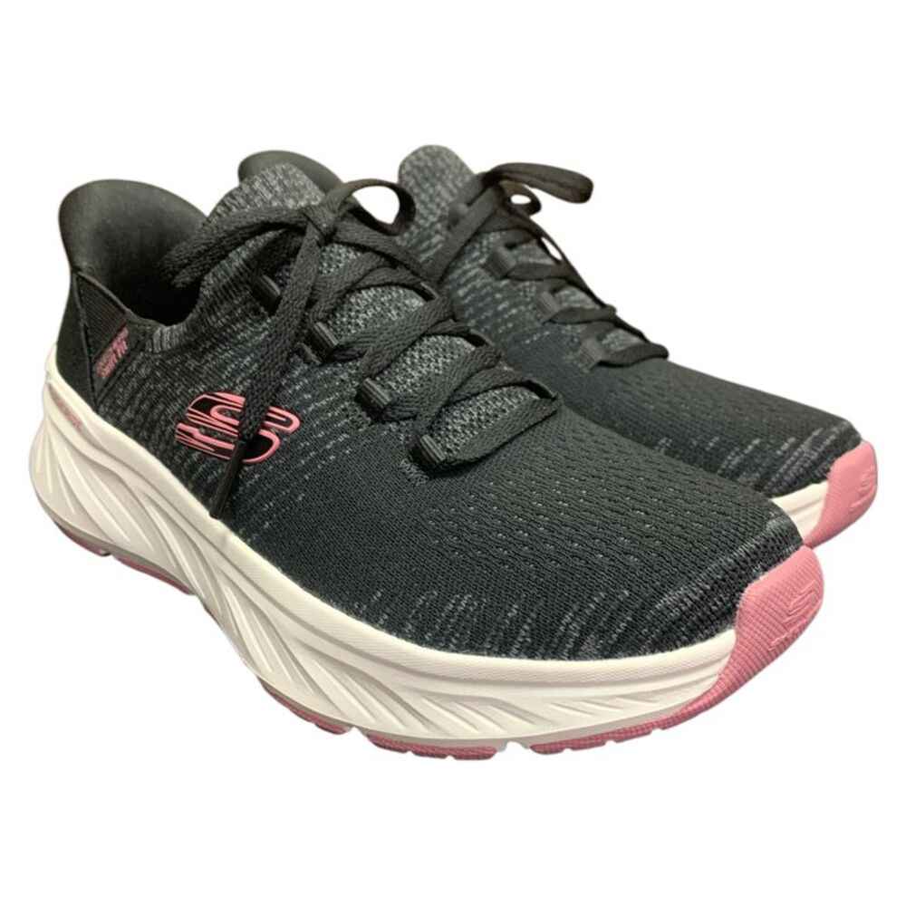 Skechers Black Knit Athletic Sneakers with Pink Details